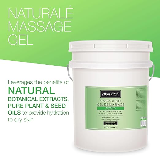 Bon Vital' Naturale Massage Gel with Natural Ingredients for Earth-Friendly Massage, Hypoallergenic Massage Gel for Sensitive Skin, Moisturizer Absorbs Like Lotion, 5 Gal, Label may Vary