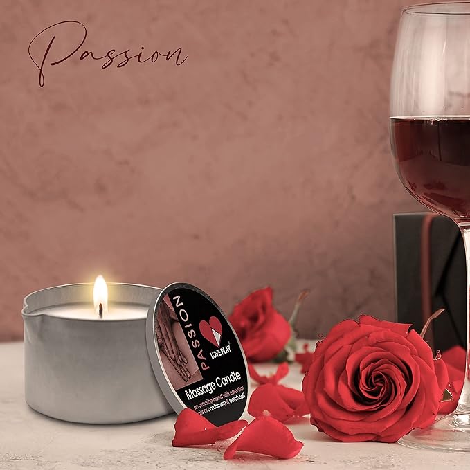 LOVE PLAY Massage Oil Candle for Pure Relaxation and Home SPA - Vegan Moisturizing Body Oil - Hydrating Skin Care with Essential Oils (6.76oz)