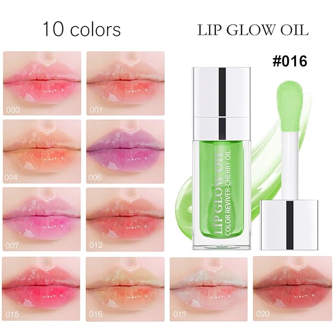Hydrating Lip Oil for Women, Glossy Lip Color, Transparent Lip Gloss for Nourishing Lip and Make Lip Full, Moisturizing Liquid Tinted Lip Balm for Lip Care, 0.2oz (Apple Green #016)