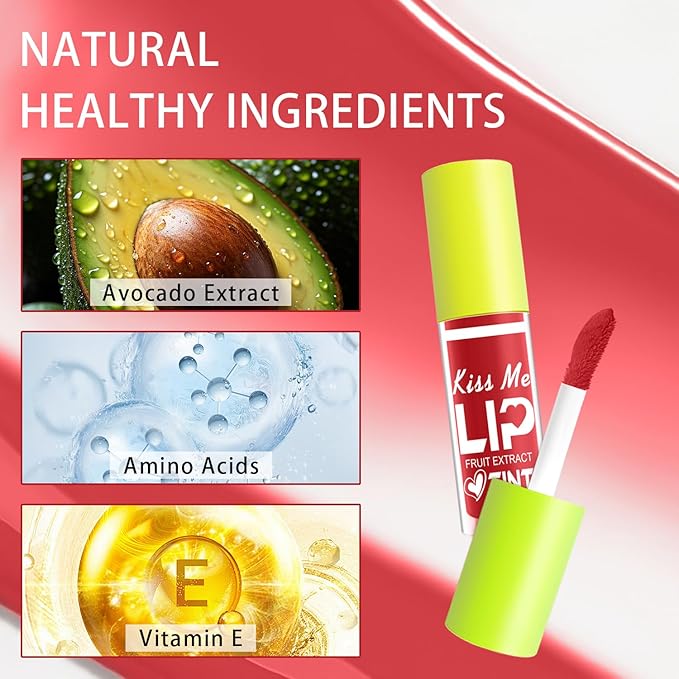 7 Colors Lip Tint Stain Set, Watery Lip Stain Mini Liquid Matte Lipstick, Multi-use Lip Cheek Tint, Moisturizing Plump Lip Gloss, Lightweight Non-Sticky, Long Lasting, Vivid Lip Makeup (Avocado)