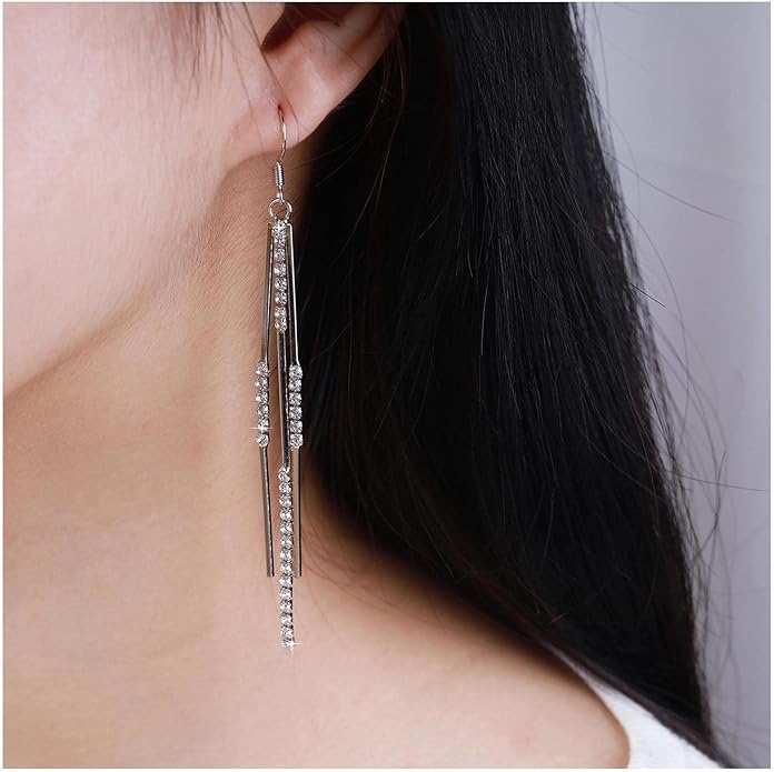 Vintage Crystal Tassel Earrings Rhinestone Bar