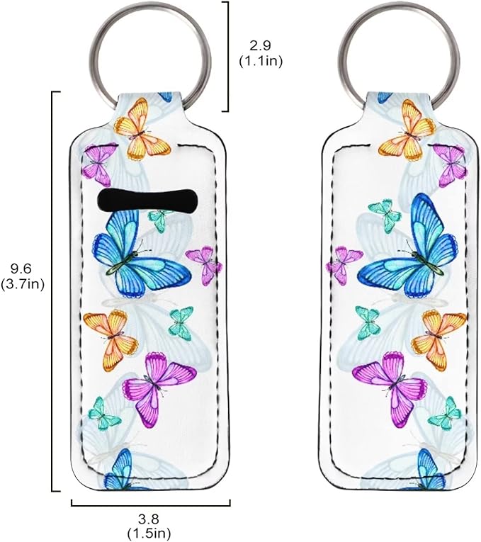 Bulopur White Blue Butterflies Lipstick Balm Holder Keychains