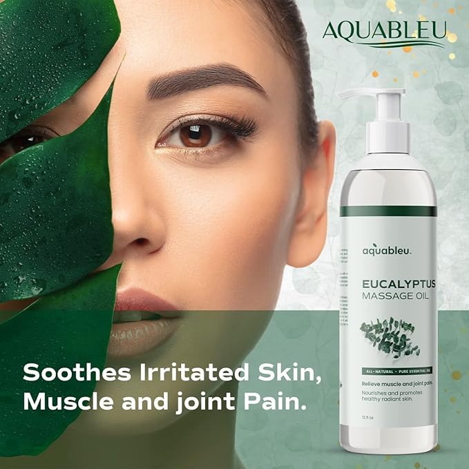 Eucalyptus Massage Oil 100% Pure & All-Natural - Natural at-Home Massage Therapy, Soothes Skin & Muscles - Full Body Relaxing Massage Oil for Men and Women 12 fl oz