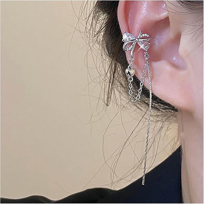 Vintage Crystal Bow Ear Cuff Earrings Rhinestone Bow