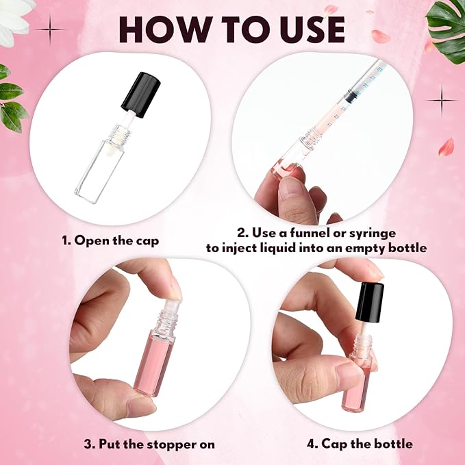 Jinei 150 Pcs Clear Empty Lip Balm Bottles 1.2ml Mini Lip Gloss Tubes, Refillable Lipstick Containers Transparent Plastic Clear Lipstick Tubes for Girl Women DIY Makeup Lip Sample Travel (Black)