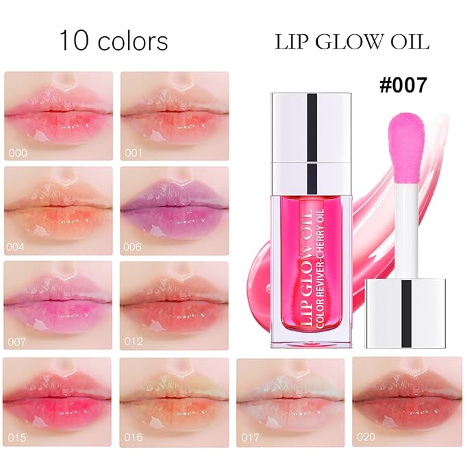 Hydrating Lip Oil for Women, Glossy Lip Color, Transparent Lip Gloss for Nourishing Lip and Make Lip Full, Moisturizing Liquid Tinted Lip Balm for Lip Care, 0.2oz (Raspberry #007)