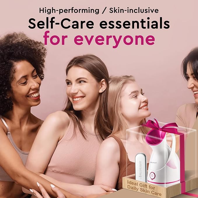 Amconsure Facial Steamer - Nano Ionic Face Steamer Warm Mist Steamer for Home Sauna SPA, Humidifier for Face Steamer for Deep Cleaning Unclogs Pores Sinuses - Bonus 5 Piece Stainless Steel Skin Kit