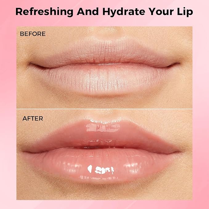 Magic Lip Gloss Plumper, Peach Silky Plumping Lip Gloss Tint, Long-lasting Marble Liquid Lipstick, Hydrating Non-Sticky Lip Oil, Moisturizing Plumping Lip Gloss
