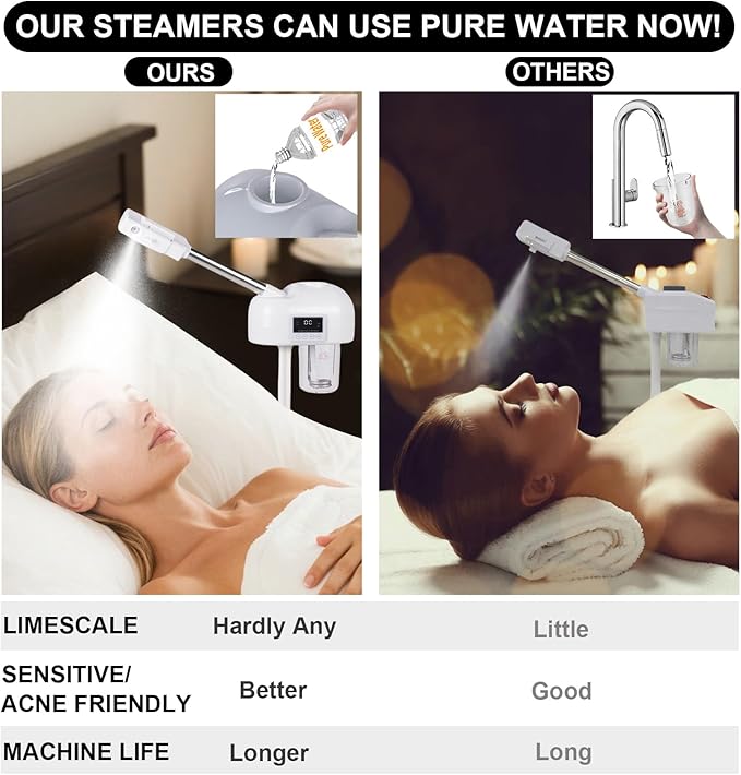 Stand Ozone Professional Facial Steamer with Digital Display, Adjustable Height & Rolling Base, Timer Function, 360° Rotatable Nozzle, Hot Mist Function, Use for Home, Salon SPA (White)