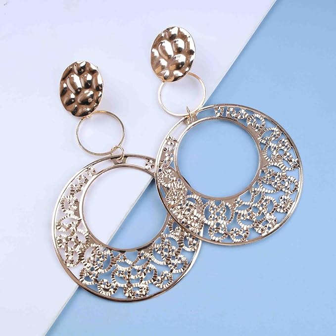 Boho Large Filigree Disc Dangle Earrings