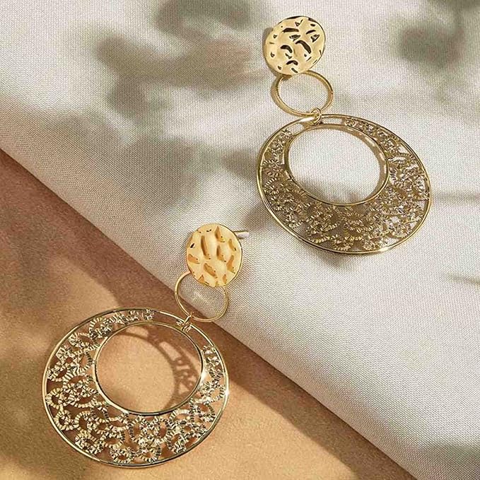 Boho Large Filigree Disc Dangle Earrings
