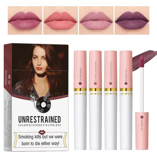 Smoke Tube Cigarette Lipstick,4 Color Lip Gloss Set, Long Lasting24 Hours Waterproof, Sweat Proof Lip Gloss, Matte Liquid Lip Makeup Cigarette Set (2#)