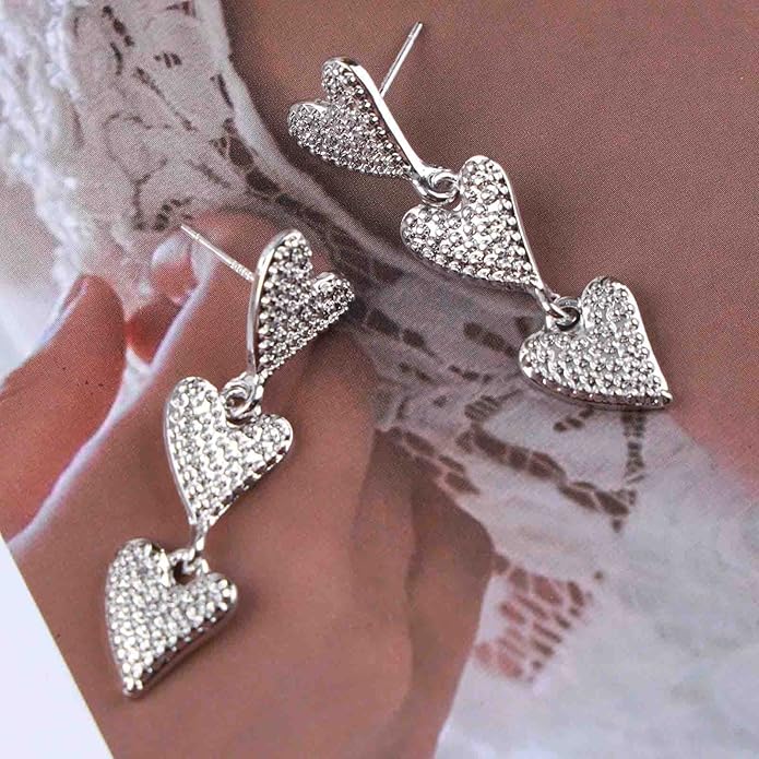 Vintage Heart Drop Earrings Long Heart