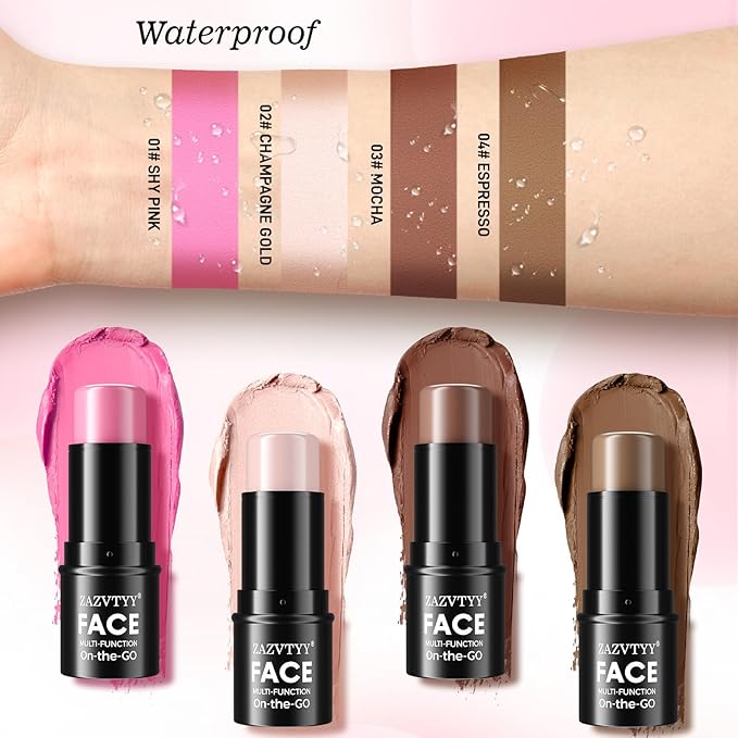 3Pcs Cream Contour Stick Makeup Kit,Shades with Highlighter 02# 04#)