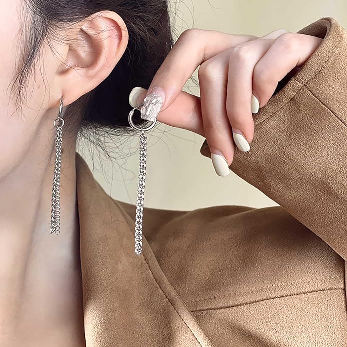 Vintage Tassel Chain Earrings Silver Fringe