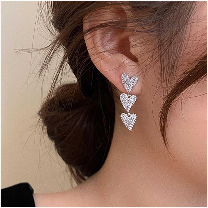 Vintage Heart Drop Earrings Long Heart
