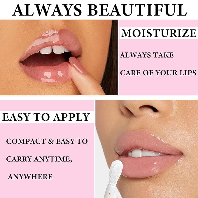 Lip Plumping Lip Gloss,Big Brush Head Lip Oil Hydrating Nourishing & Smooth Glossy Lip Glow Oil,Moisturizing Tinted Lip Gloss Lip Balm Shiny and Vegan Plumping Lip Tint Care(#01 Transparent Nude)