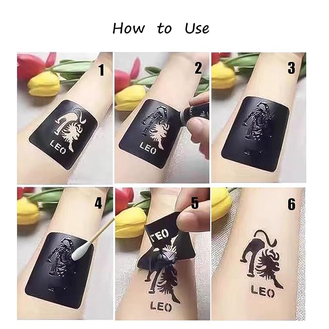 Temporary Tattoo Kit,6 Bottles Temporary Tattoo Ink with Painting PATY13 0.5oz