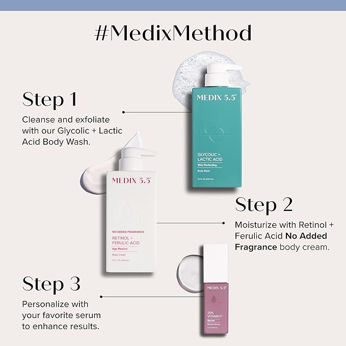 MEDIX Fragrance Free Retinol Body Lotion Crepey Skin Care Treatment | Firming Body & Face Moisturizer | Anti Aging Retinol Cream For Face Targets Look Of Crepe Skin & Wrinkles, 15 Fl Oz