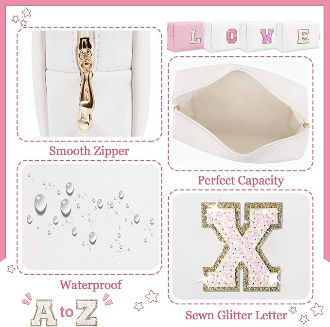 Initial letter patch makeup bag,