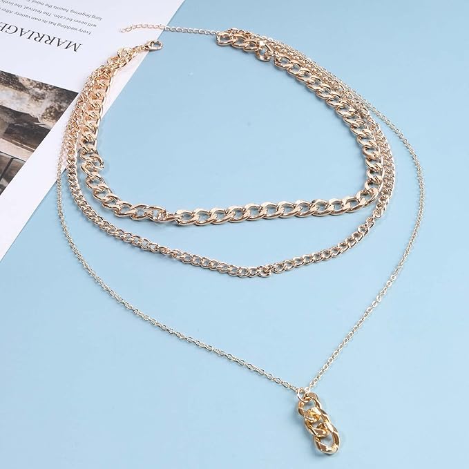 Punk Layered Necklace Choker Gold Cable