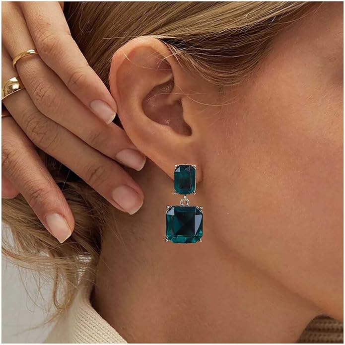 Vintage Emerald Square Earrings Green Emerald