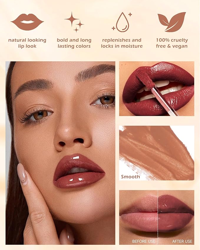 Hydrating Lip Tint Stain-1Pcs Tinted Plumping Lip Glow Oil, Moisturizing Water Lip Stain Makeup, Pigmented Non-Sticky Vegan Lip Gloss, Multi-Use Lip & Cheek Tint, Nude Glossy Finish, Cruelty Free-01#