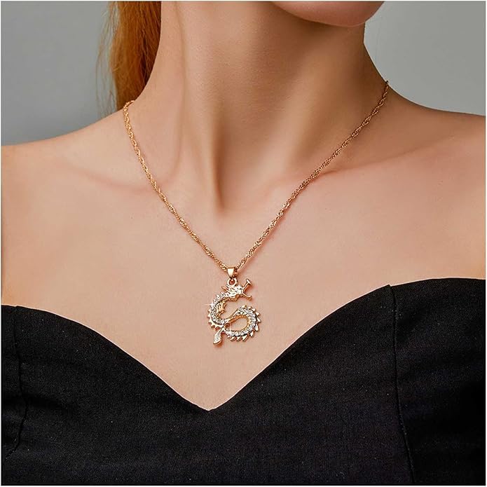 Vintage Dragon Pendant Necklace Punk Dragon Necklace Ancient