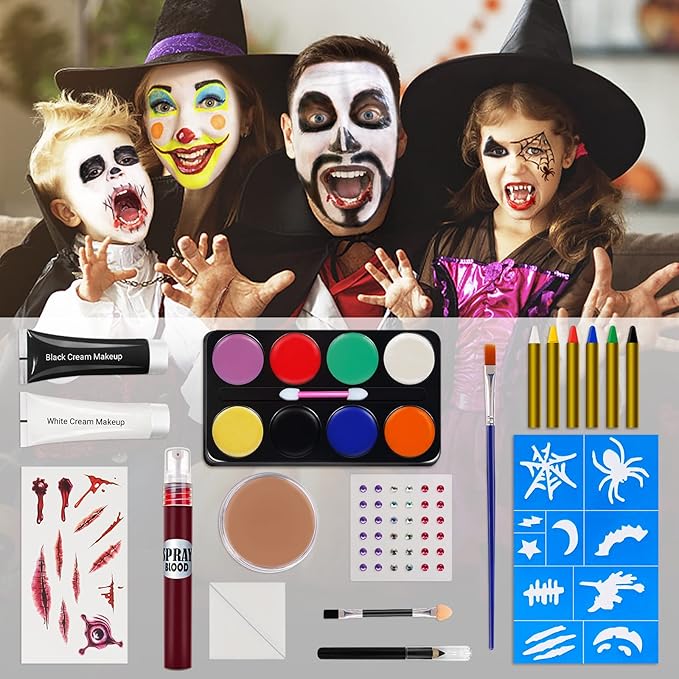 Halloween Makeup Kit, White Black Skeleton Face Paint,