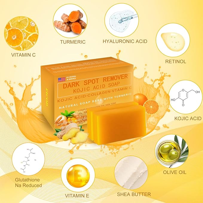 Kojic-Acid-Soap, 2Pack Turmeric Soap for Dark
