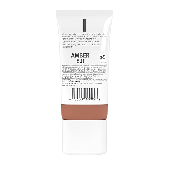 NEUTROGENA Clear Coverage Color Correcting Cream . 8.0 / Amber 1.0 oz