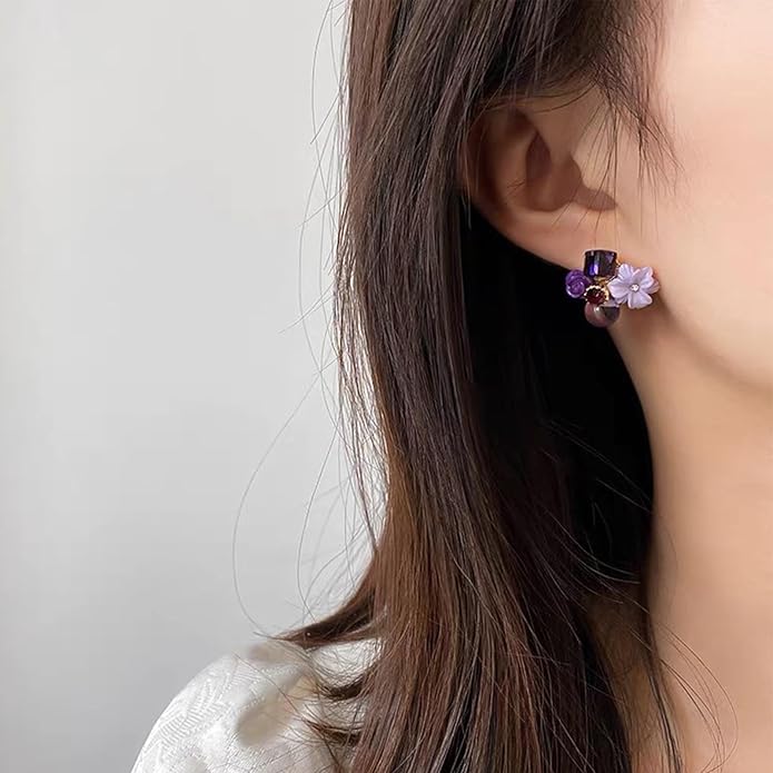 Boho Amethyst Flower Drop Earrings Vintage