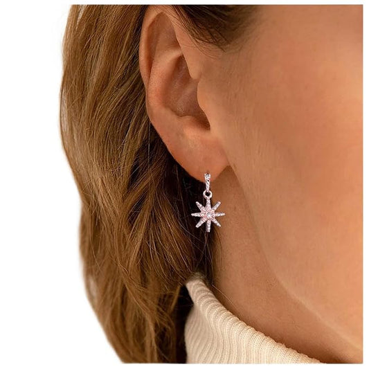 Boho Crystal Sunburst Earrings Rose Gold Star Drop