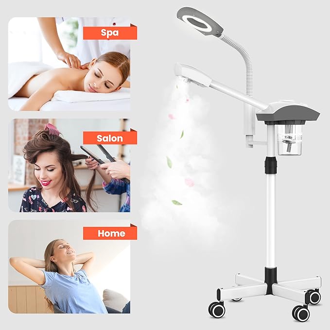 TASALON Professional Facial Steamer Tools for Esthetician, Skin Care and Deep Cleaning, 2 in 1 Face Machine with 3X Magnifying Foldable Arm, Ozone Face Steamer for Facial, Hot Mist Skincare, White