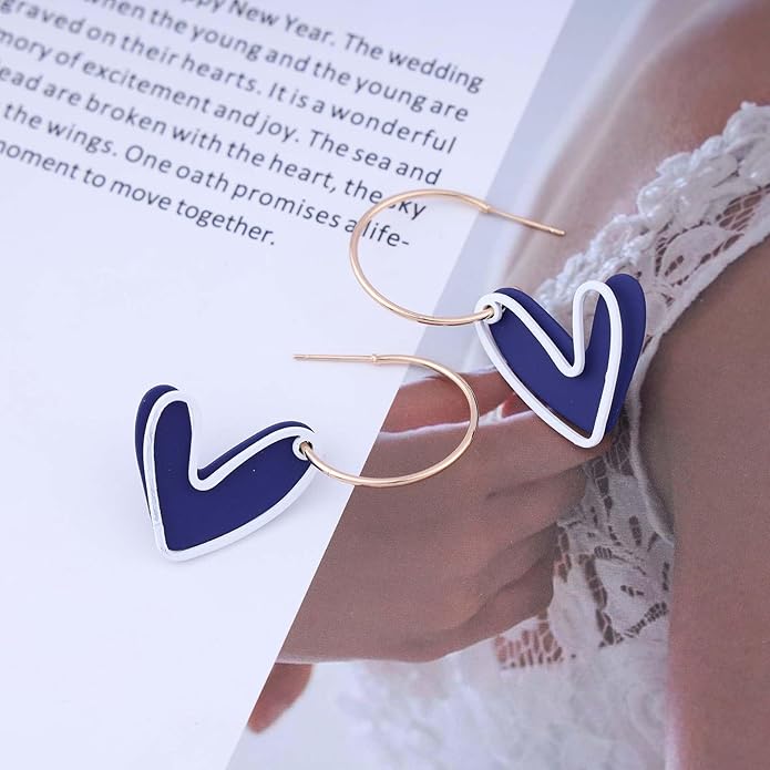 Vintage Blue Heart Earrings Enamel Heart