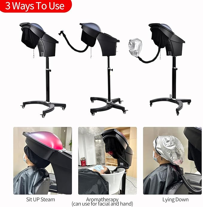 Professional Hair Salon Steamer Ozone Micro Mist Hair Steam Mister Hooded 7 Color Light with UV Protect Coat for Natural Hair Caring