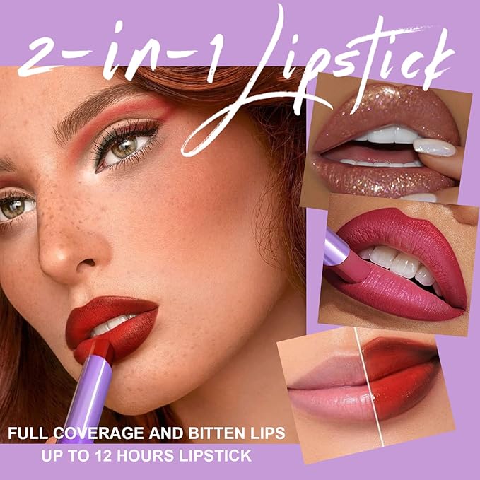 4Pcs Bitten Lips Lipstick Set, Shiny Nude Matte Long
