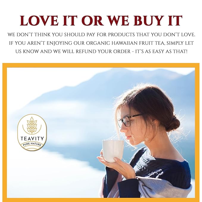 Organic Hibiscus Sabdariffa Tea Pods with Peach, Mango, & Passionfruit - Naturally Decaf Tea - Hawaiian Fruit Tea by Teavity (24 Tea Pods)