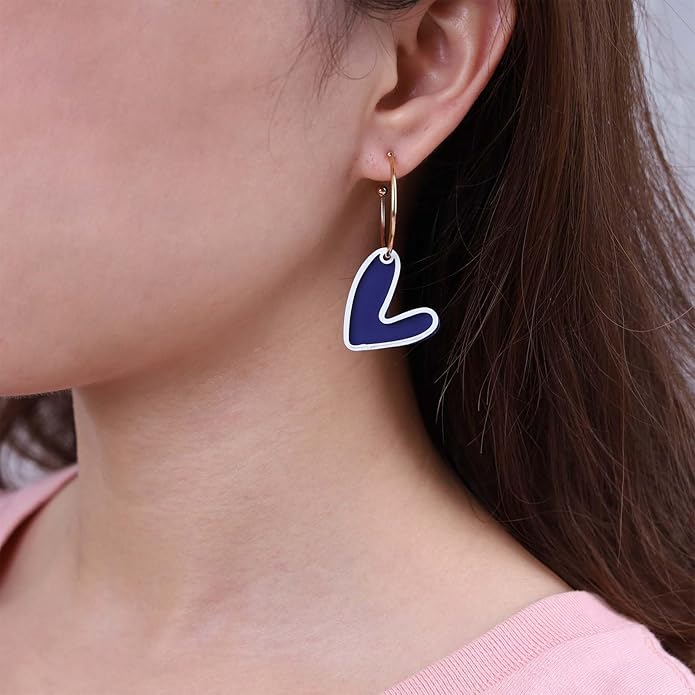 Vintage Blue Heart Earrings Enamel Heart