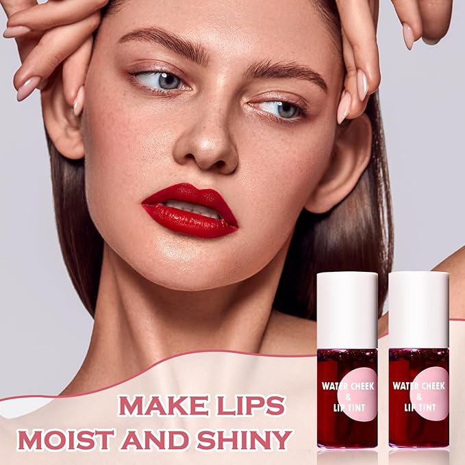 2PCS Lip Tint Stain Set, Velvet Lip Gloss Moisturizing Lip Stain Long Lasting Waterproof Liquid Lipstick Set Multipurpose Water Lip Stain Tint for Lip and Cheek Tint(03 & 04)