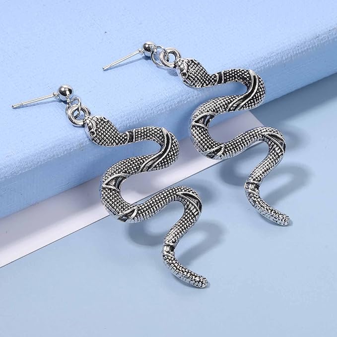 Punk Snake Earrings Silver Snake Dangle Earrings Serpent