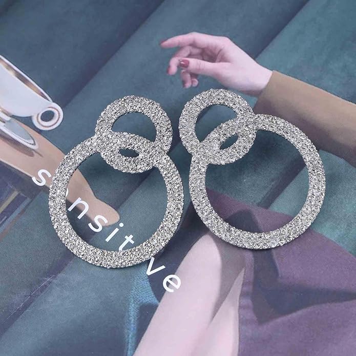 Vintage Crystal Circle Drop Earrings Double