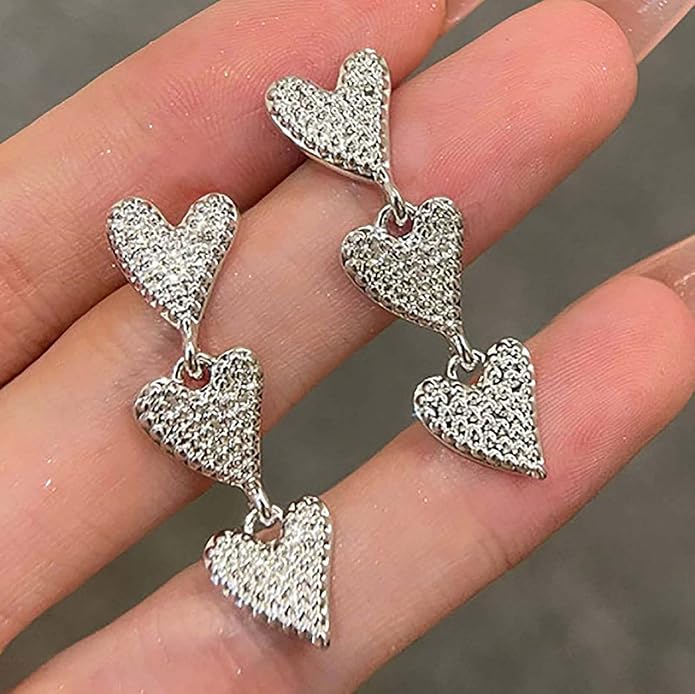 Vintage Heart Drop Earrings Long Heart