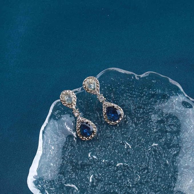 Vintage Sapphire Drop Earrings Oval Sapphire Crystal Earrings