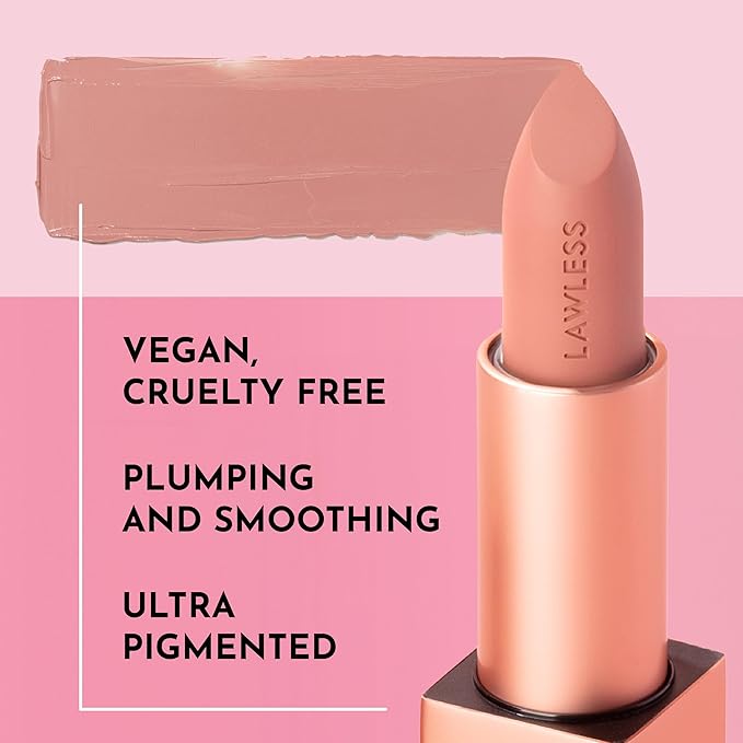 Lawless Forget the Filler Lip-Plumping Line-Smoothing Satin Cream Lipstick - Wedding Day - Natural Ingredients Smooth and Hydrate Lips for a Plumper, Fuller Look - 3.7g