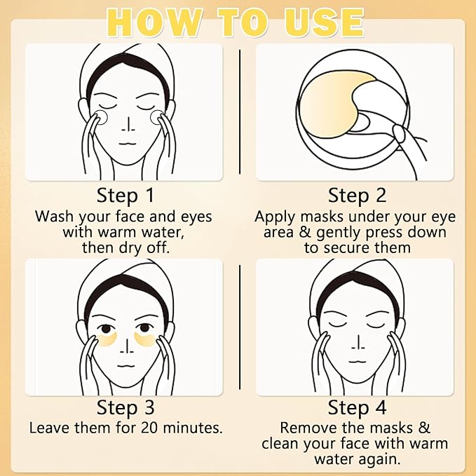 DAMUSI Gold Under Eye Patches for Puffy Eyes and Dark Circles,Moisturise 24k Gold Eye Mask for Dark Circles,Smooth Wrinkles Collagen Eye Patches,Reduce Eye Lines Eye Care(30 Pairs)