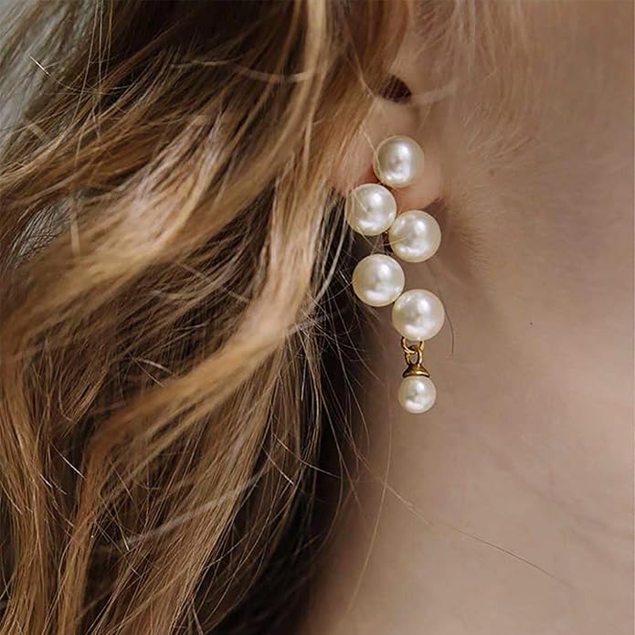 Boho Pearl Drop Earrings Long Pearl Tassel Earrings