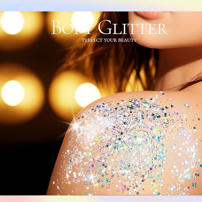 Teenitor Body Glitter, Silver Glitter, Body Glitter Gel, Makeup Glitter