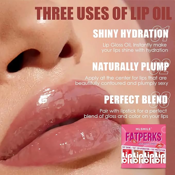 4 Colors Fat Lip Oil Set, Big Brush Head Hydrating Lip Glow Oil Lip Plumper Gloss, Shiny Transparent Lip Gloss Tinted Plumping Lip Oils, Non-sticky Long Lasting Fresh Clear Smooth Lip Care - B