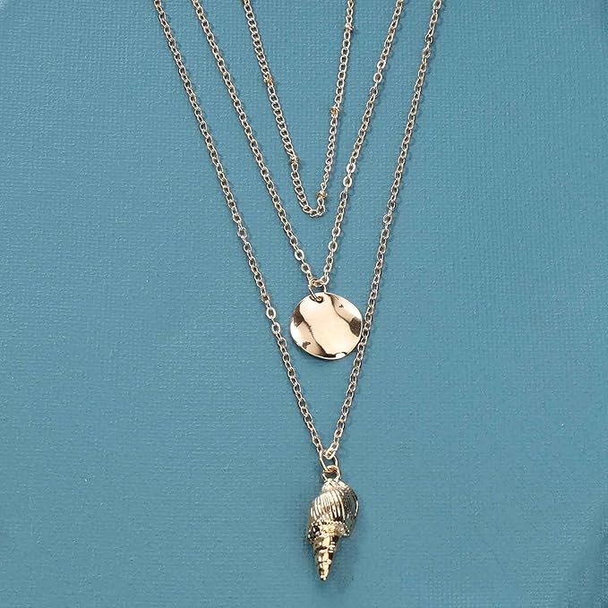 Bohemia Layered Seashell Necklace Choker Gold Coin Disc